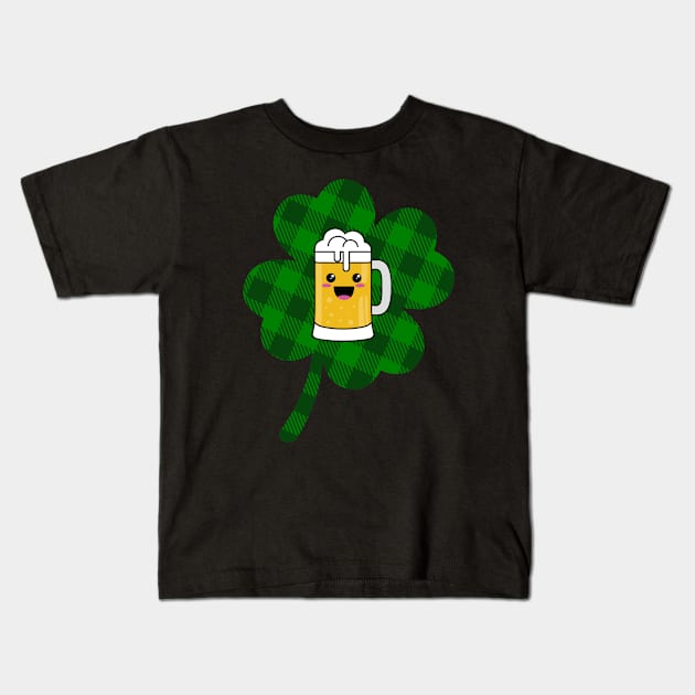 Cute Plaid Beer Kids T-Shirt by KawaiiAttack